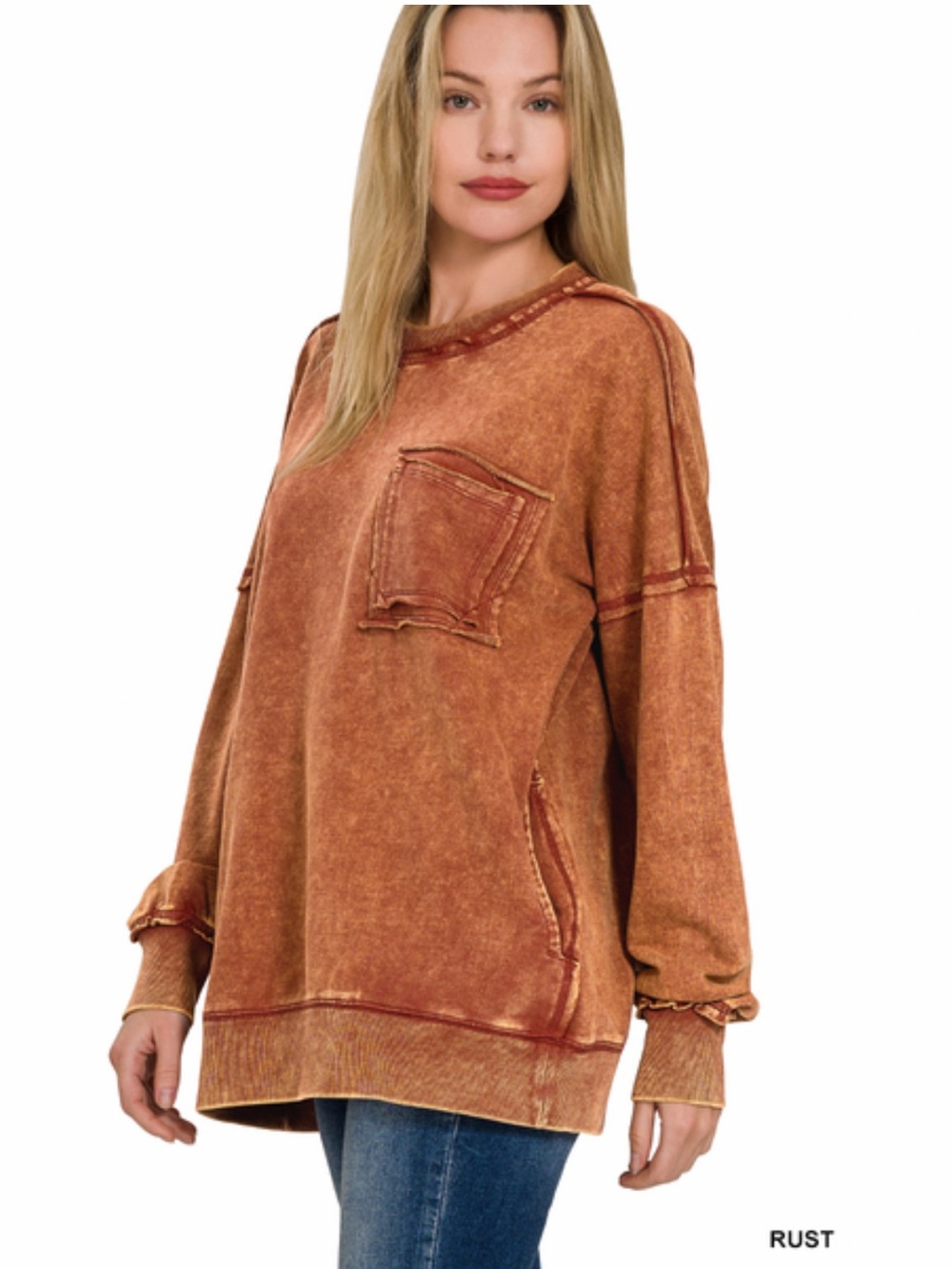 42 small - 3X ❤️Zenana rust French TERRY ACID WASH
PULLOVER
